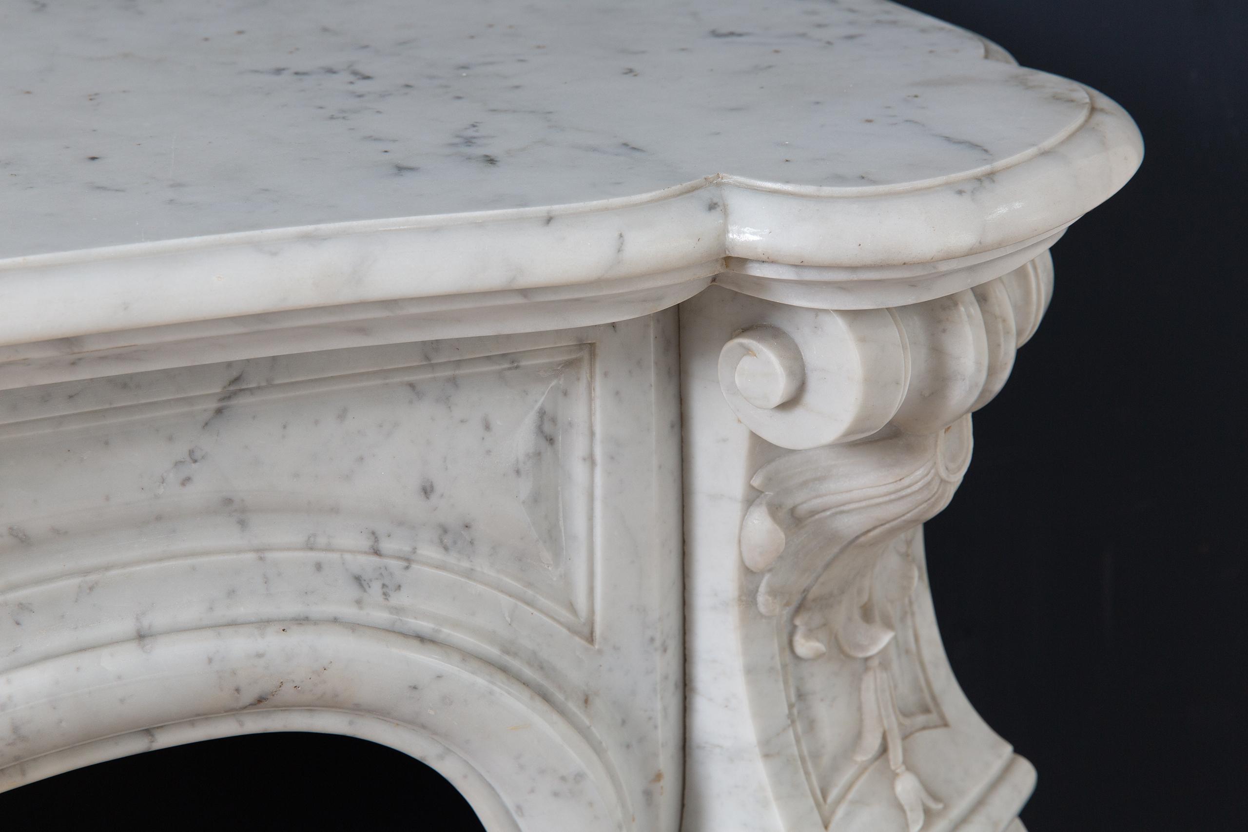Louis XV Carrara Marble Antique Fireplace Surround - Image 7