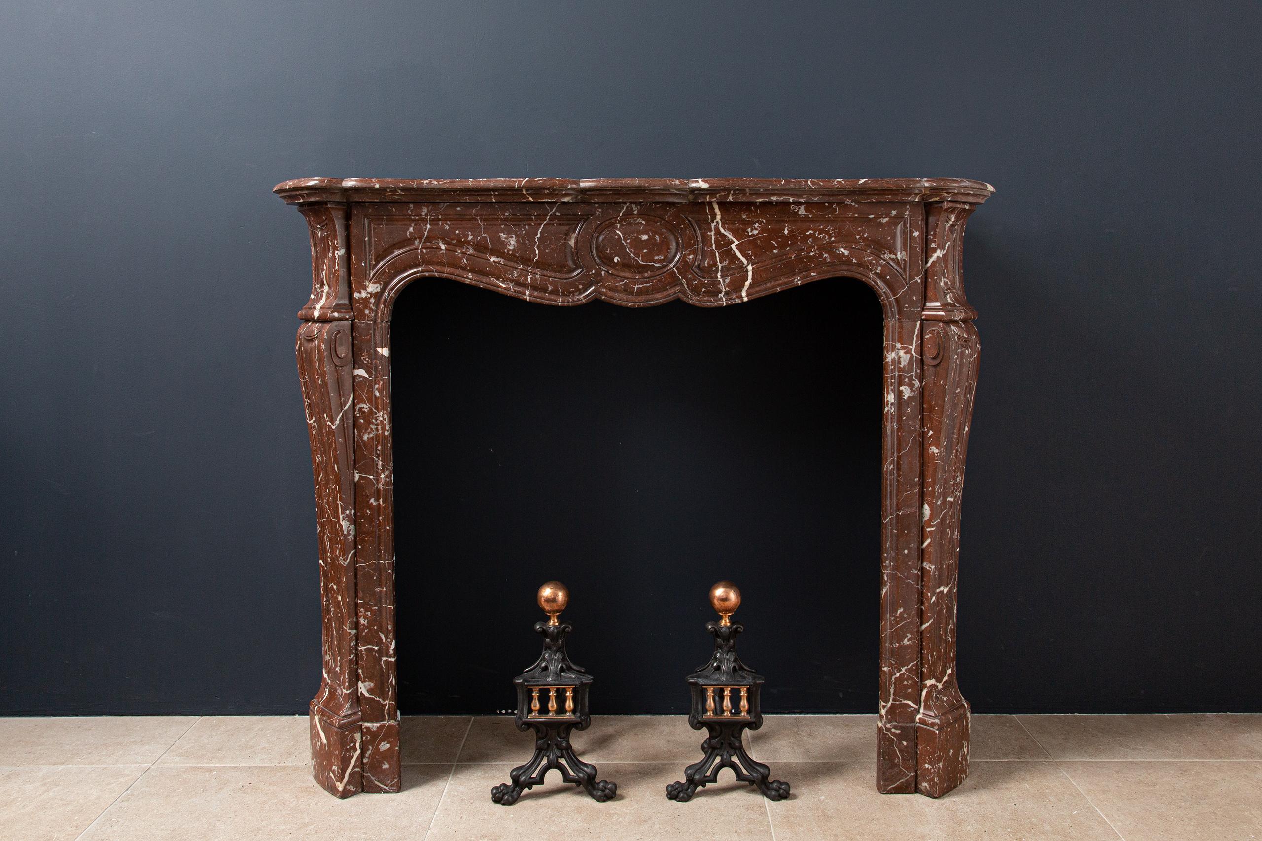Red Marble Antique Pompadour Front Fireplace