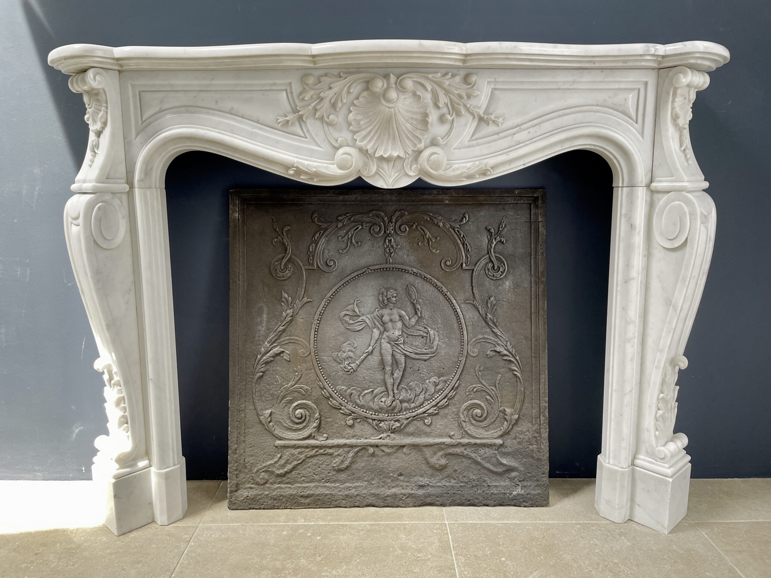 Fireplace white marble fireplace