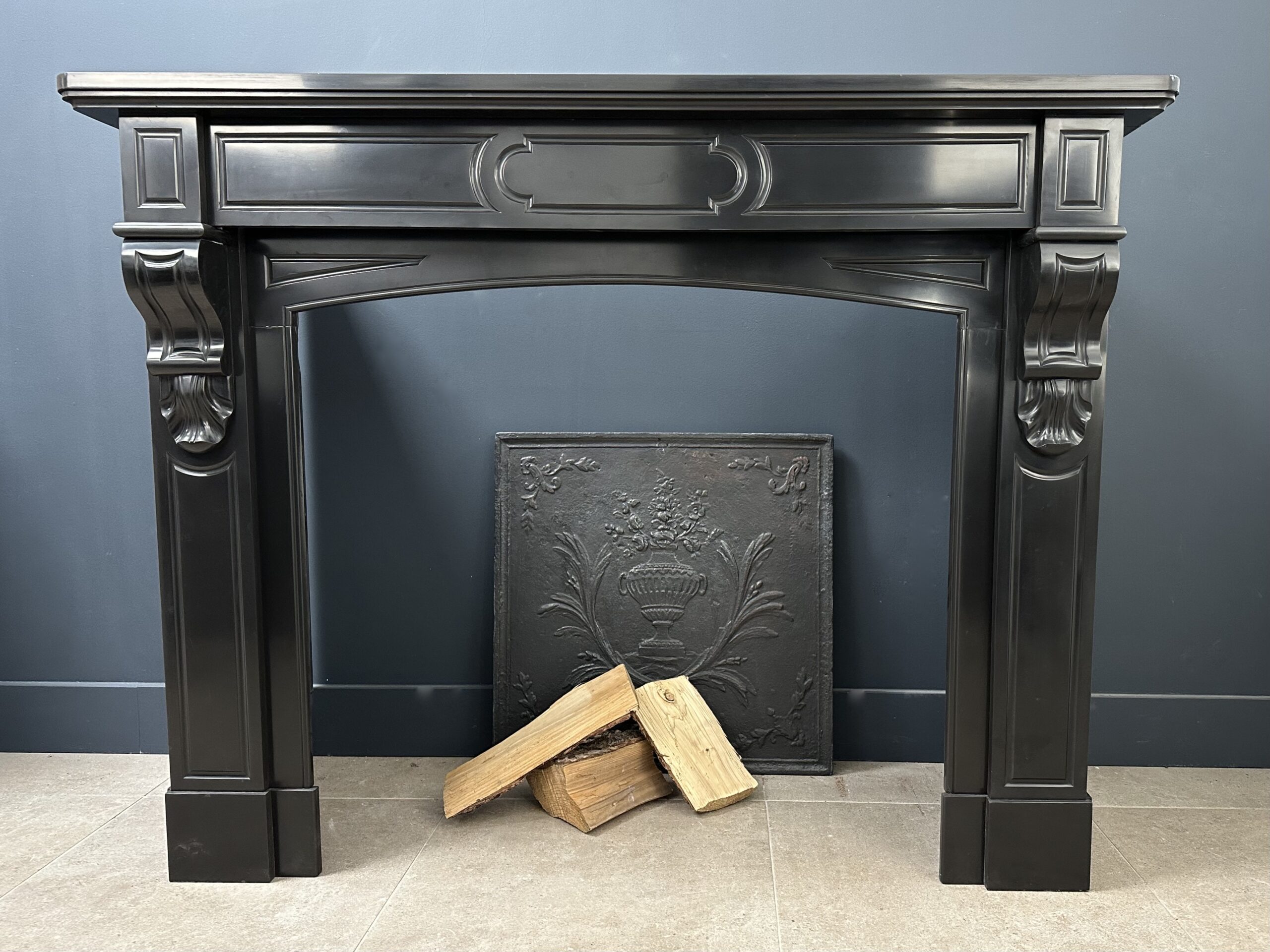 Antique Fireplace Black Marble fireplace Wood stove