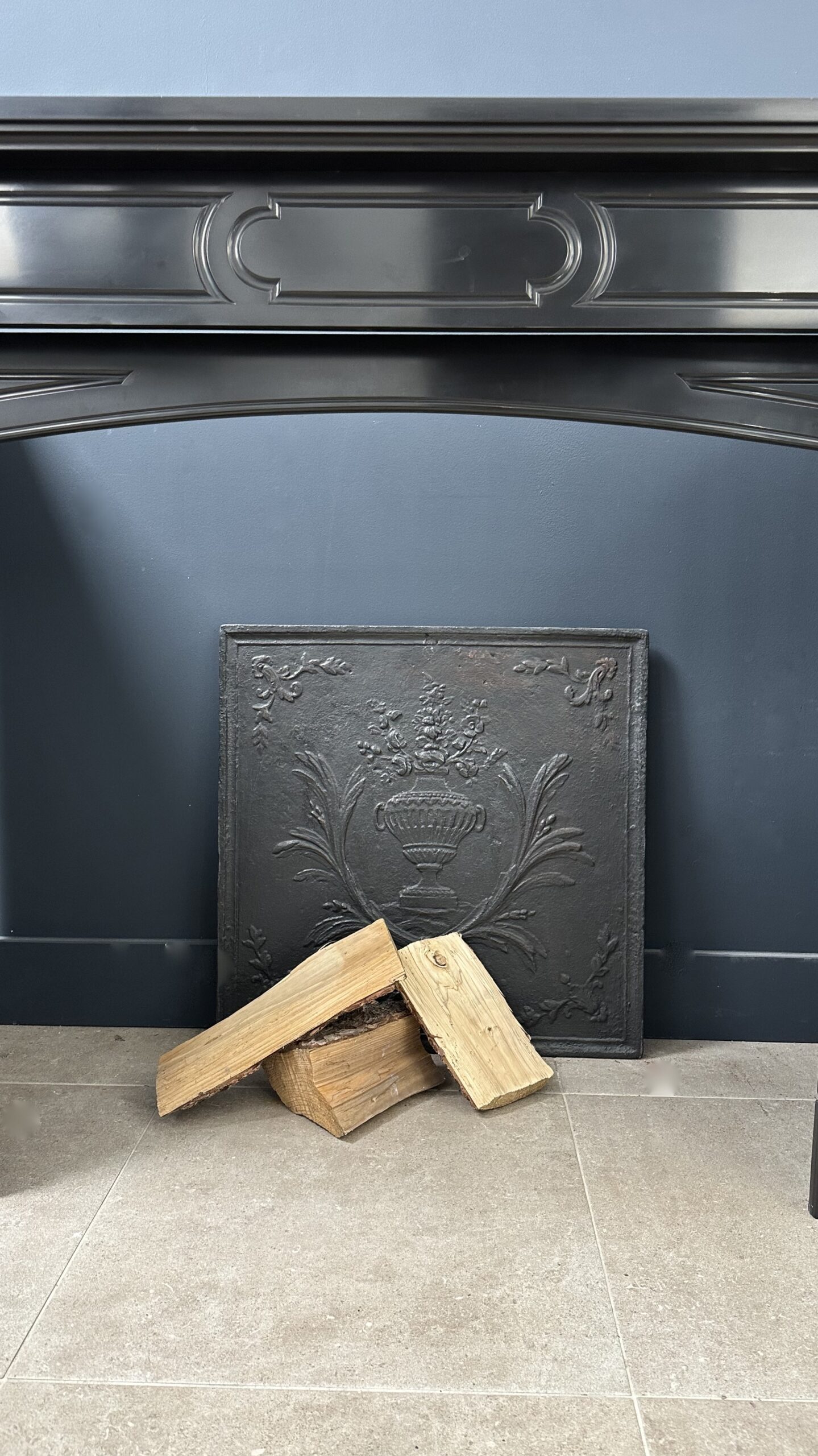Antique Fireplace Black Marble fireplace Wood stove