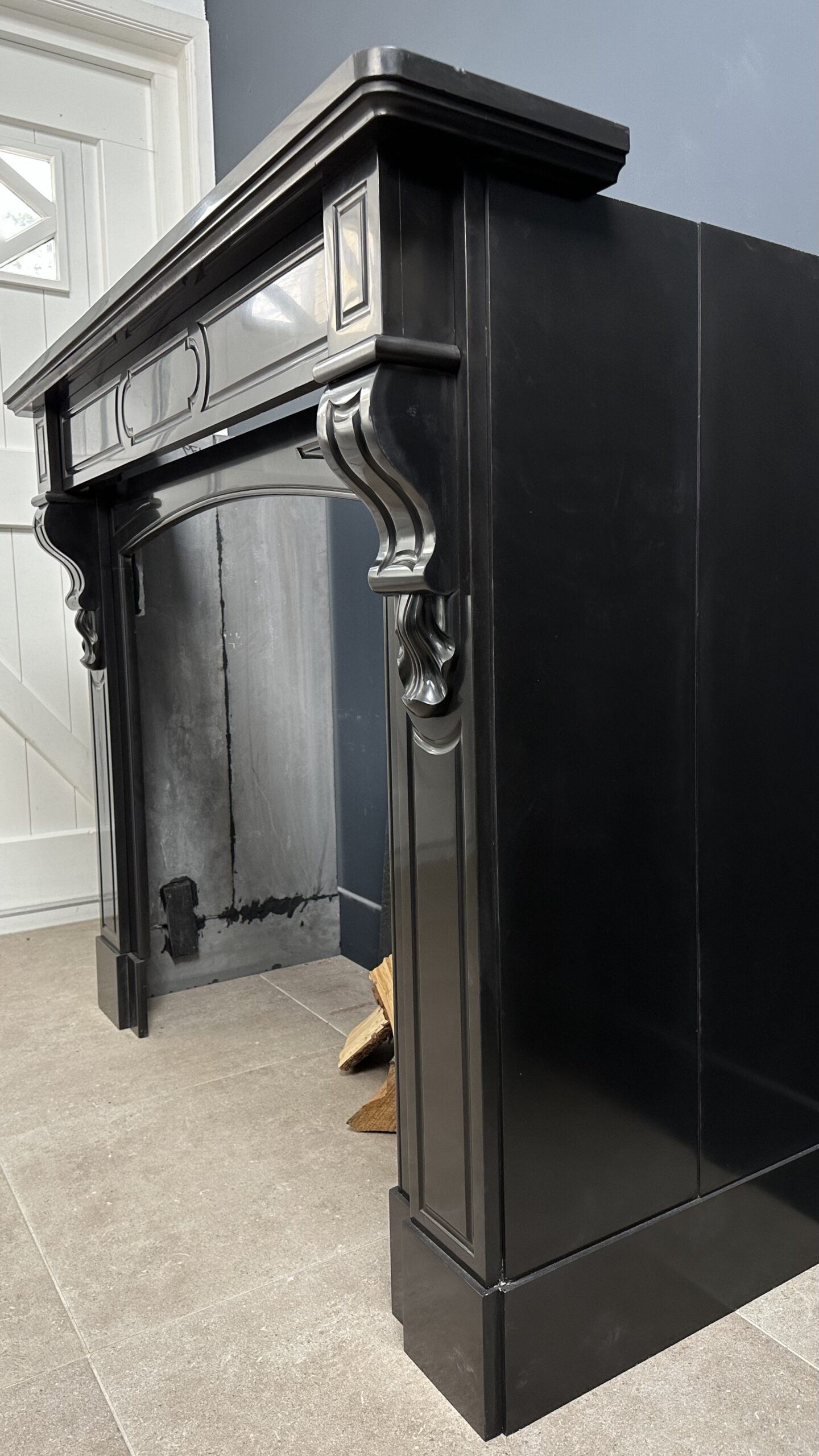 Antique Fireplace Black Marble fireplace Wood stove