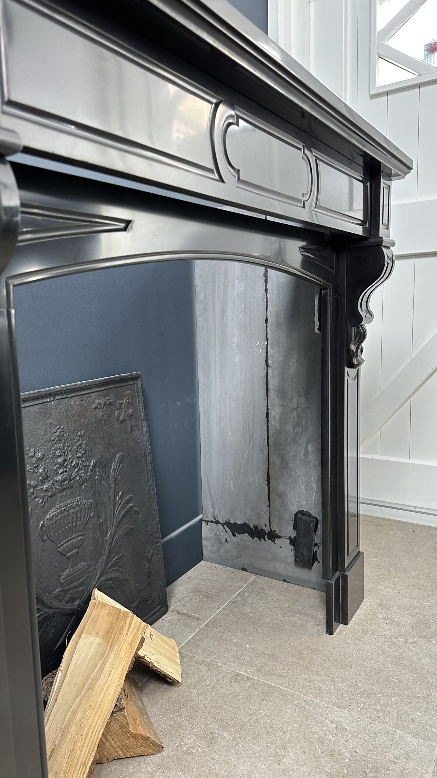Antique Fireplace Black Marble fireplace Wood stove