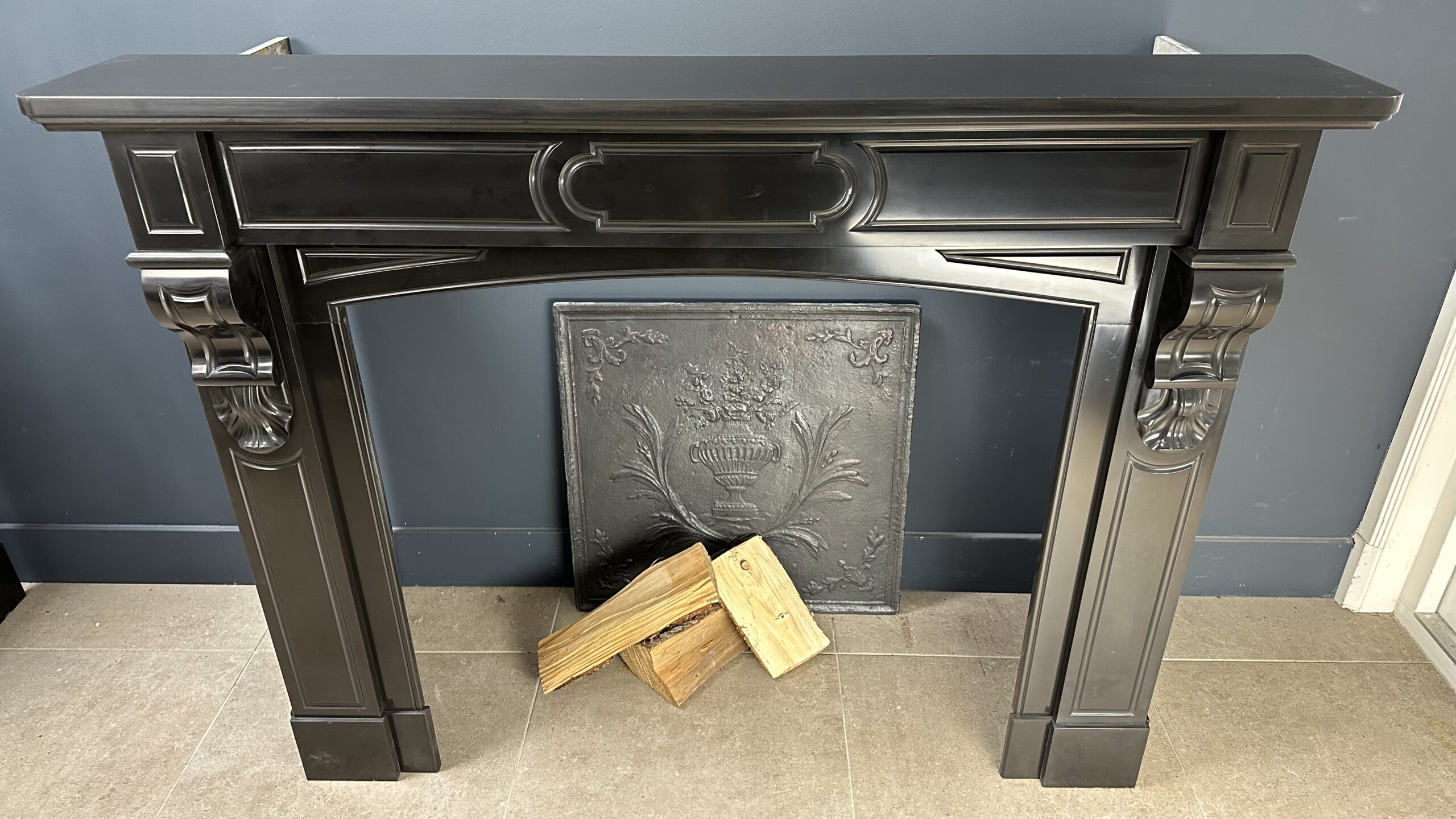 Antique Fireplace Black Marble fireplace Wood stove
