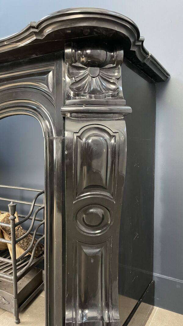 Black Marble Antique Shell Circular Fireplace 45 Degrees