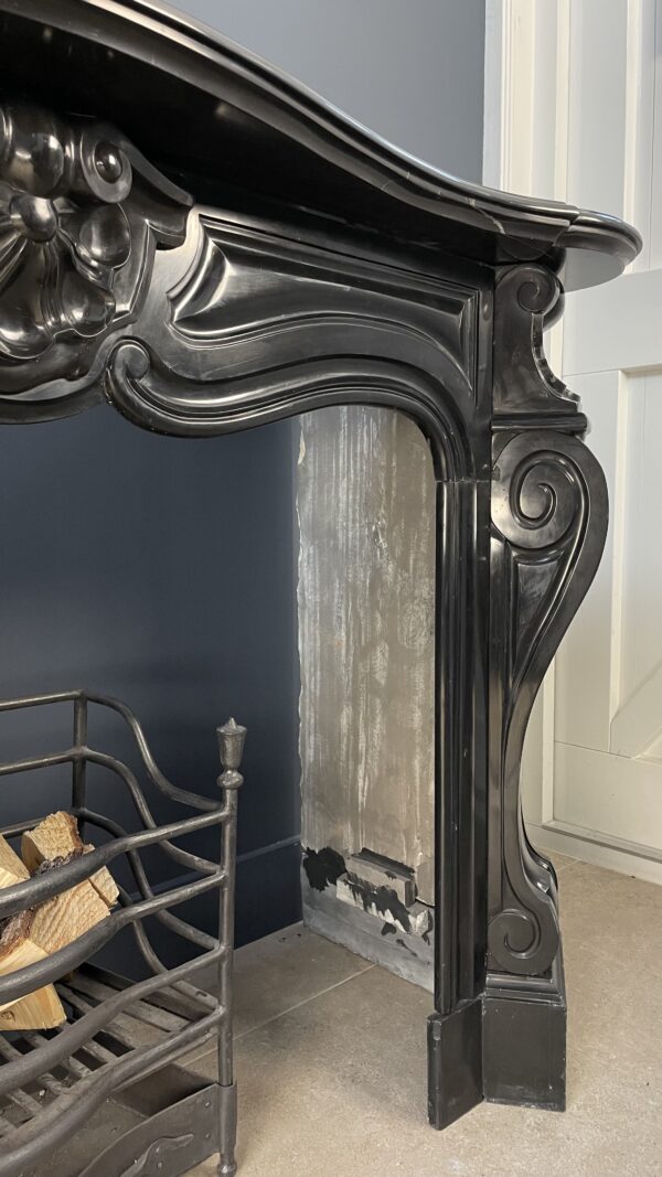 Black Marble Antique Shell Circular Fireplace 45 Degrees