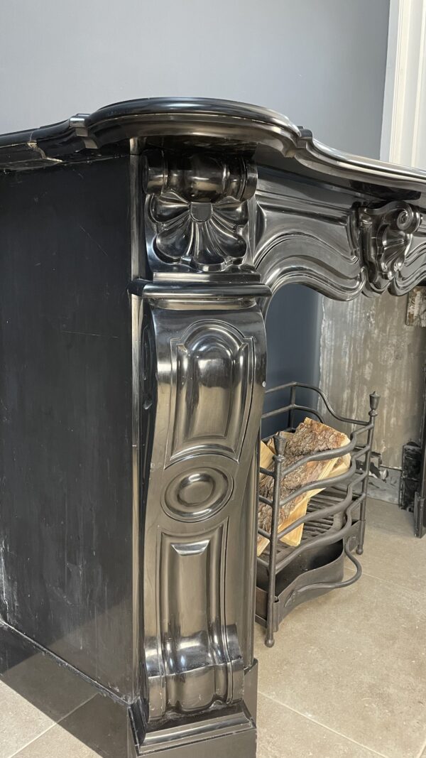 Black Marble Antique Shell Circular Fireplace 45 Degrees