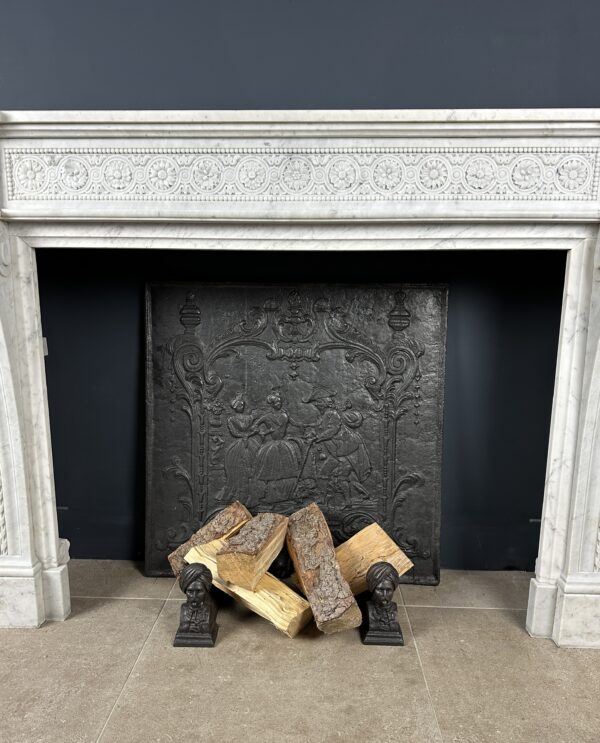Beautiful French Antique Louis XV Front Fireplace in Carrara Marble
