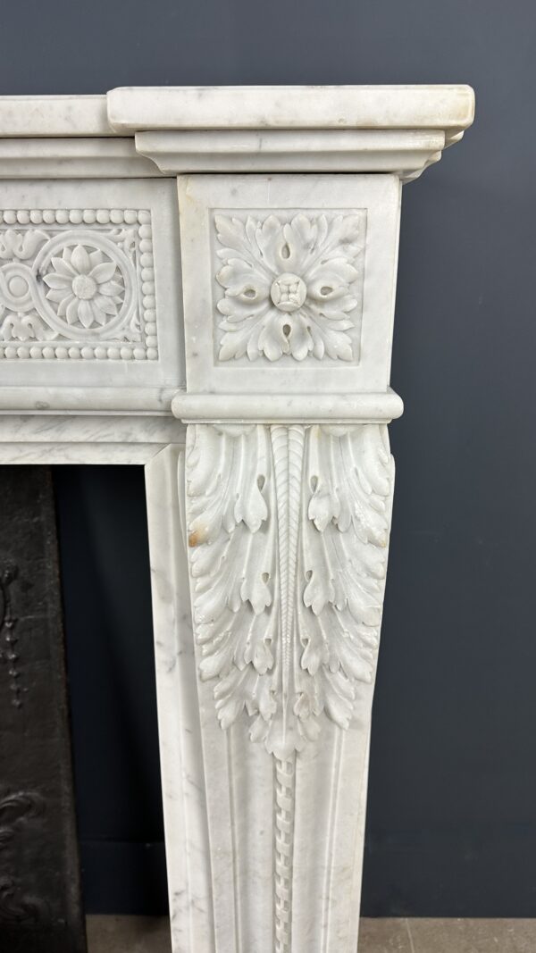 Beautiful French Antique Louis XV Front Fireplace in Carrara Marble