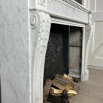Beautiful French Antique Louis XV Front Fireplace in Carrara Marble