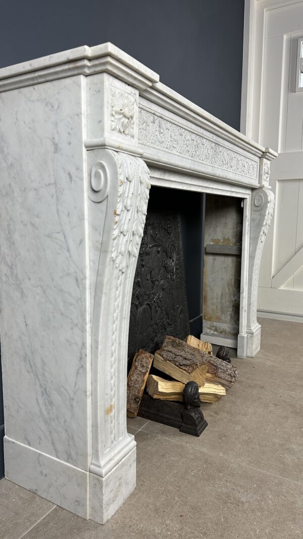 Beautiful French Antique Louis XV Front Fireplace in Carrara Marble