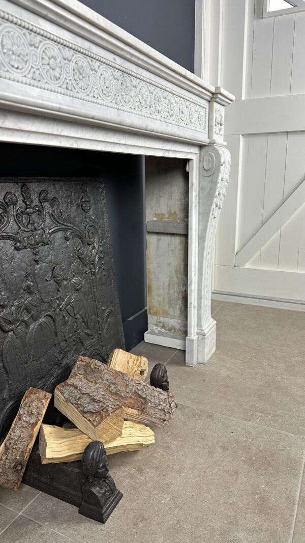 Beautiful French Antique Louis XV Front Fireplace in Carrara Marble