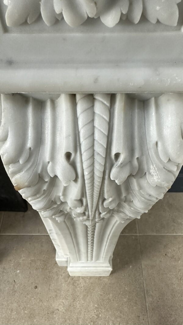 Beautiful French Antique Louis XV Front Fireplace in Carrara Marble
